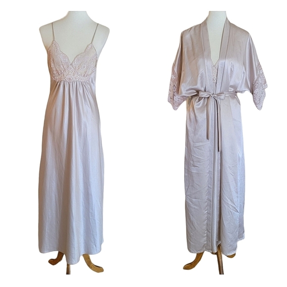 Vintage - Lucie Ann II Taupe Liquid Satin and Lace Pegnoir Set